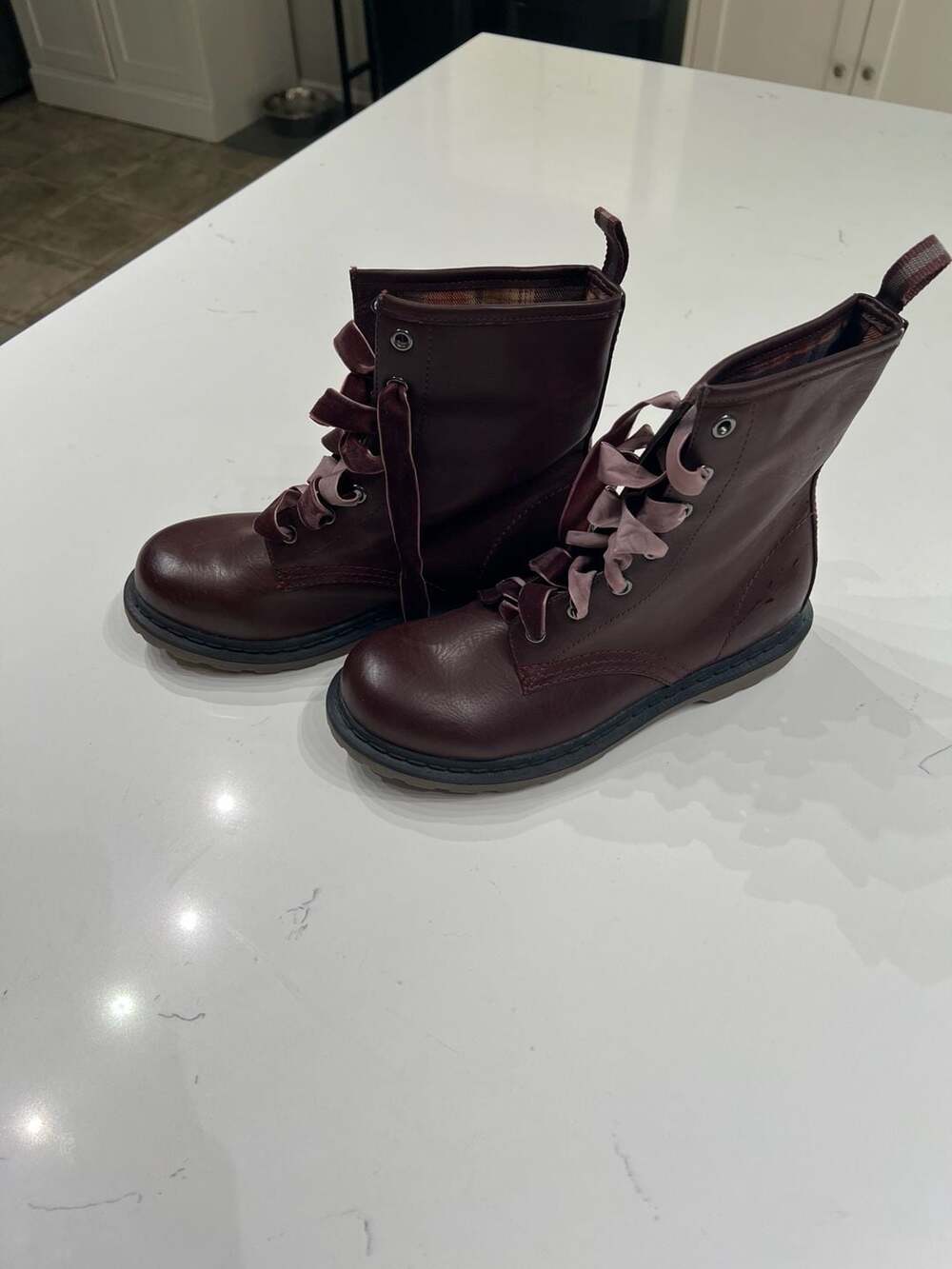 Arizona Jean Co Burgundy Combat Boots with Velvet Ribbon Laces